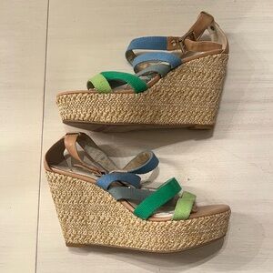 Nine West Wedge rainbow colorful wedge strappy sandals size 11